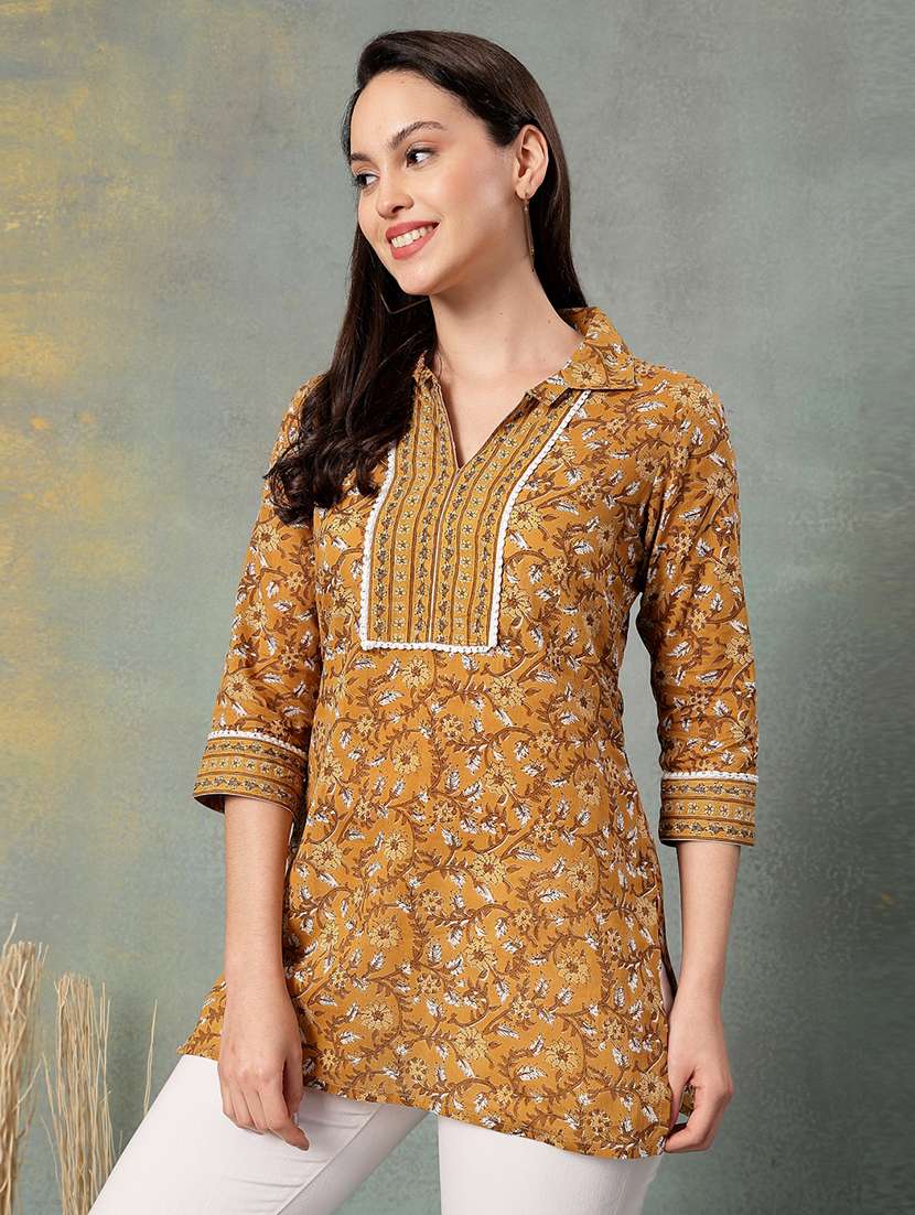 women printed three quarter sleeve straight kurti - 22041028 - Standard Image - 2