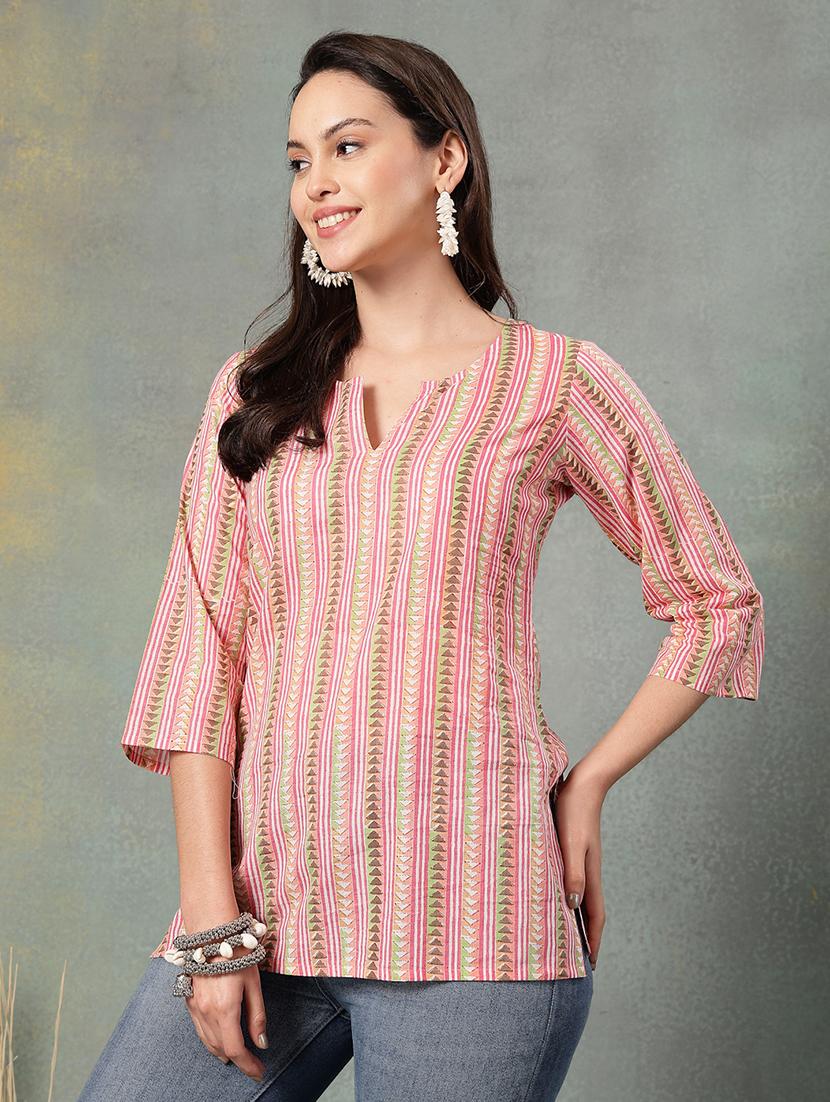 women printed three quarter sleeve straight kurti - 22041029 - Standard Image - 2