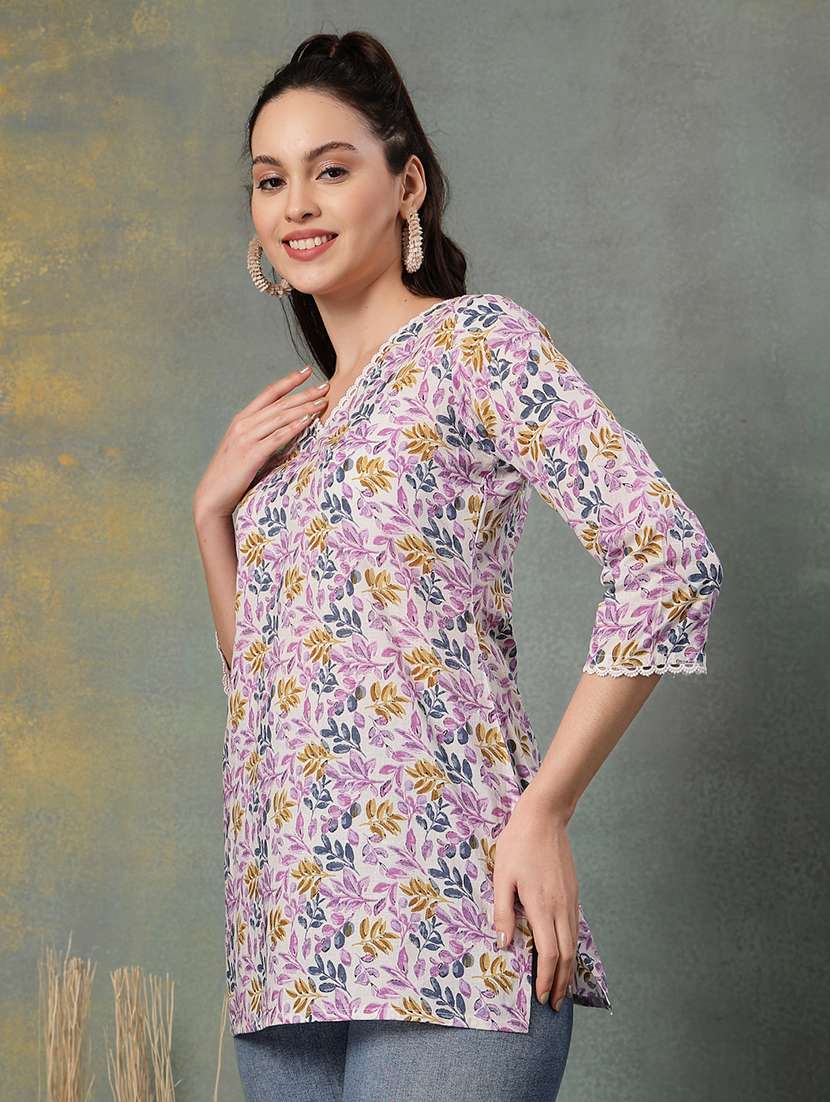 women printed three quarter sleeve straight kurti - 22041030 - Standard Image - 2
