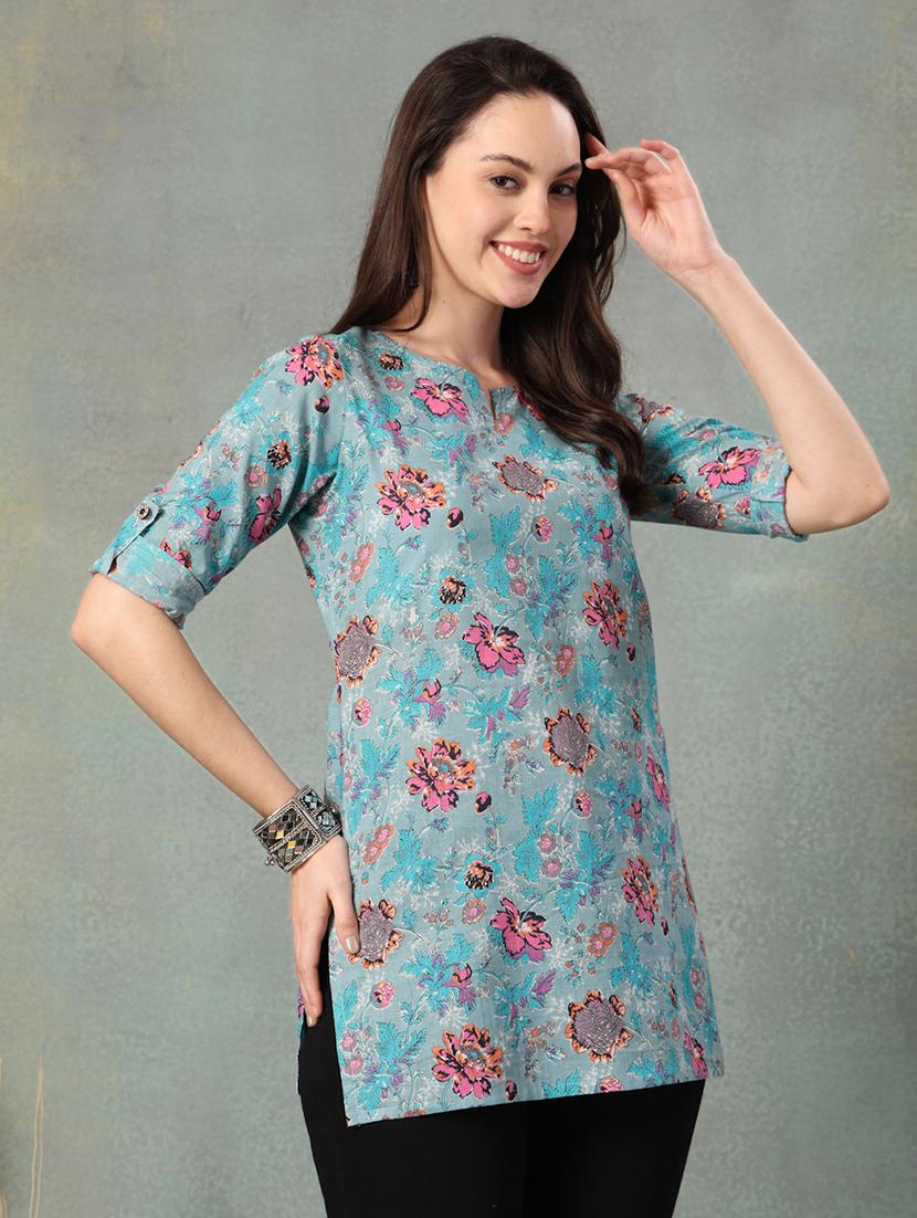 women printed three quarter sleeve straight kurti - 22041031 - Standard Image - 2