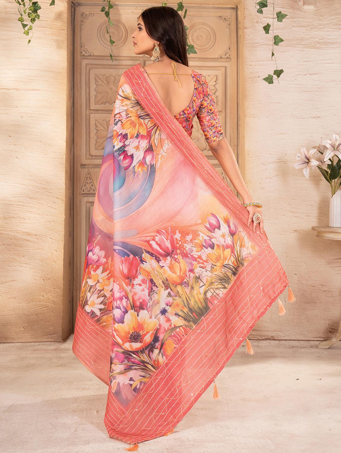 women printed casual wear saree with blouse - 22041079 - Standard Image - 2