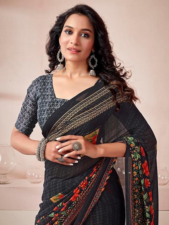 women printed casual wear saree with blouse - 22041092 - Standard Image - 2