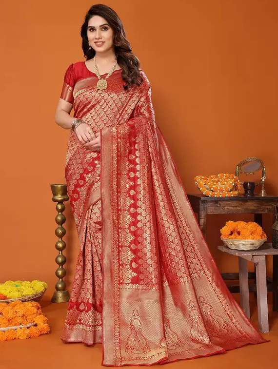 women self design banarasi saree with blouse