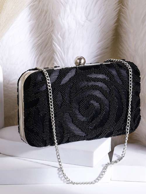 black zari work suede box clutch