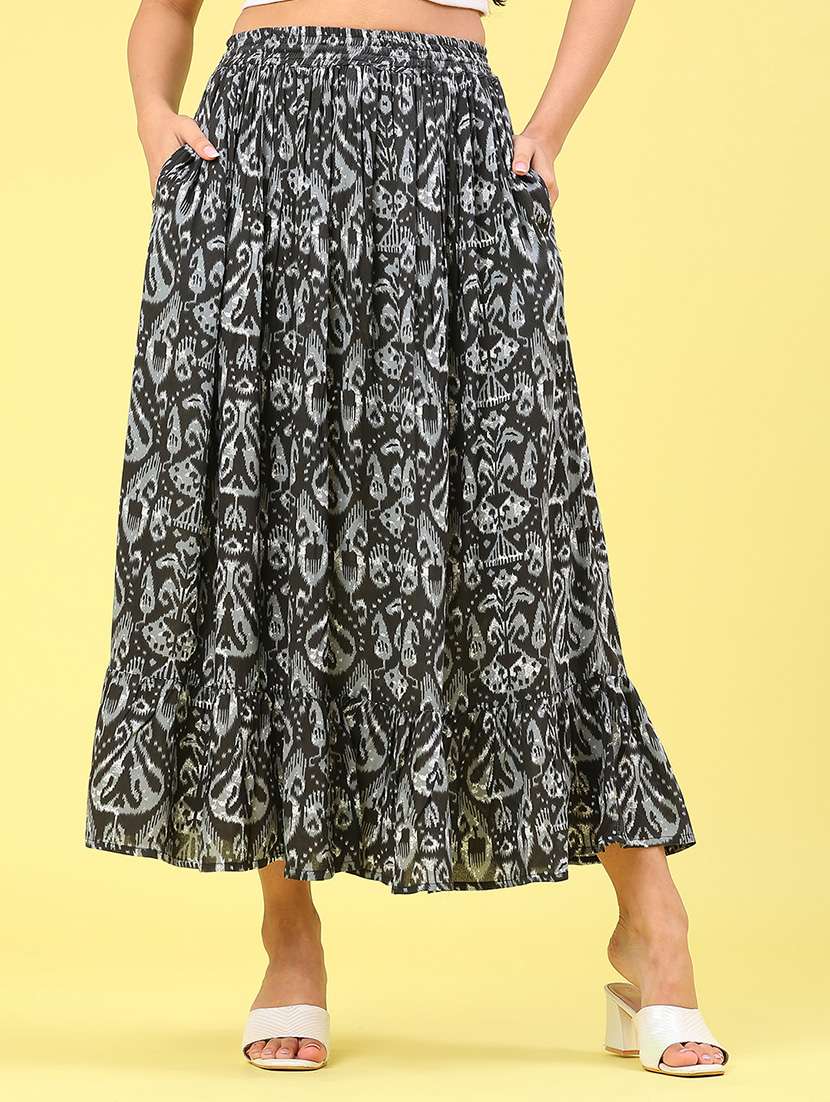 women ikat printed midi flared skirt