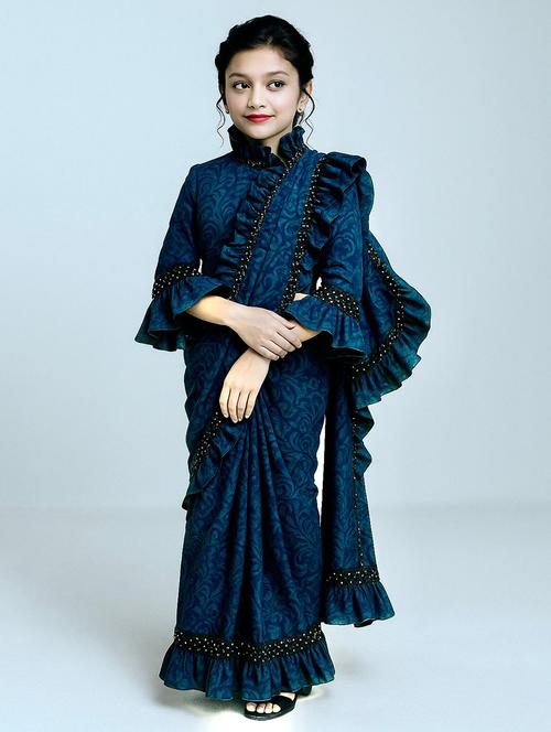 girls embellished ready to wear ruffle saree - 22041272 - Standard Image - 0