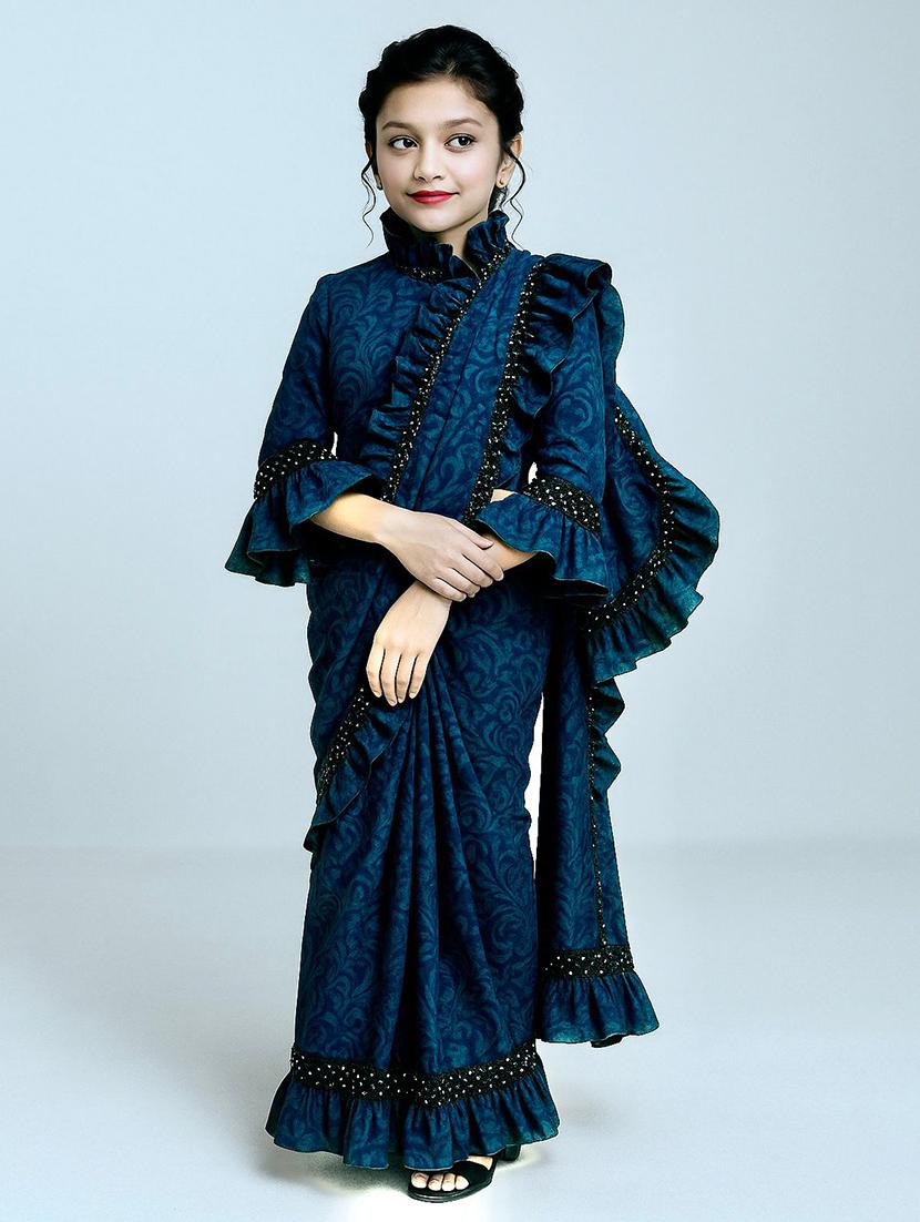 girls embellished ready to wear ruffle saree - 22041272 - Zoom Image - 0