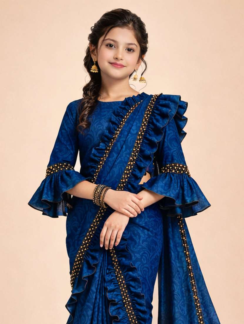 girls embellished ready to wear ruffle saree - 22041272 -  Standard Image - 2
