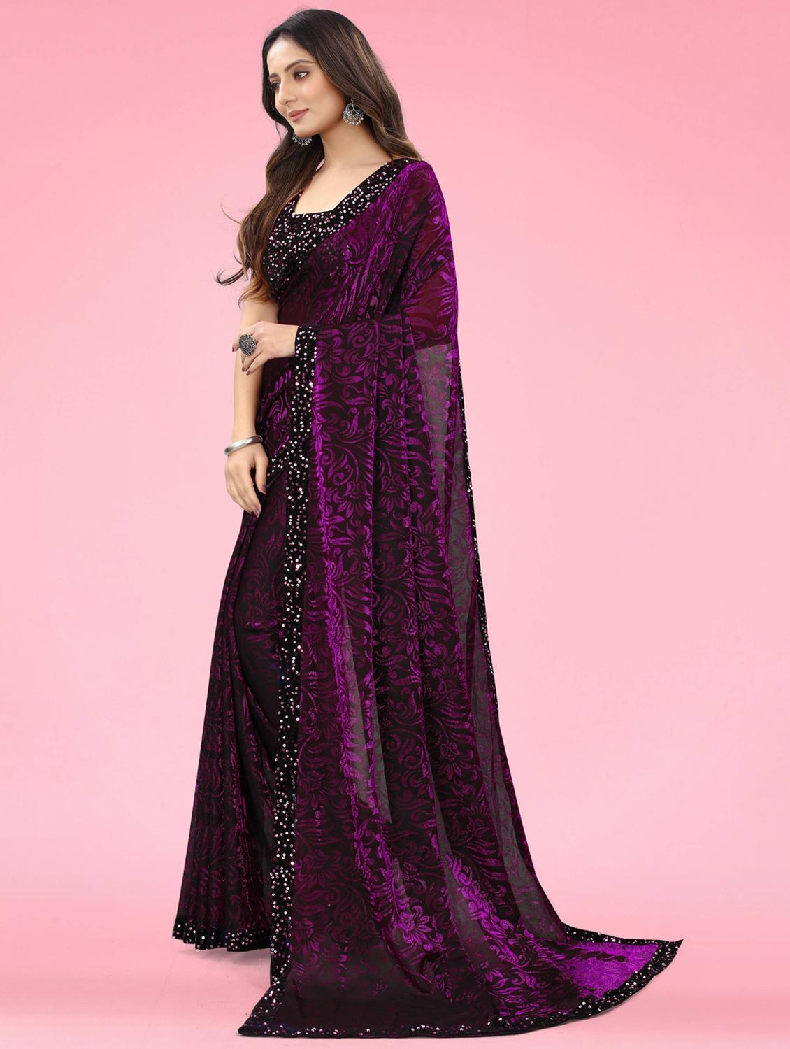 women printed embellished bordered saree with blouse - 22041279 - Standard Image - 2
