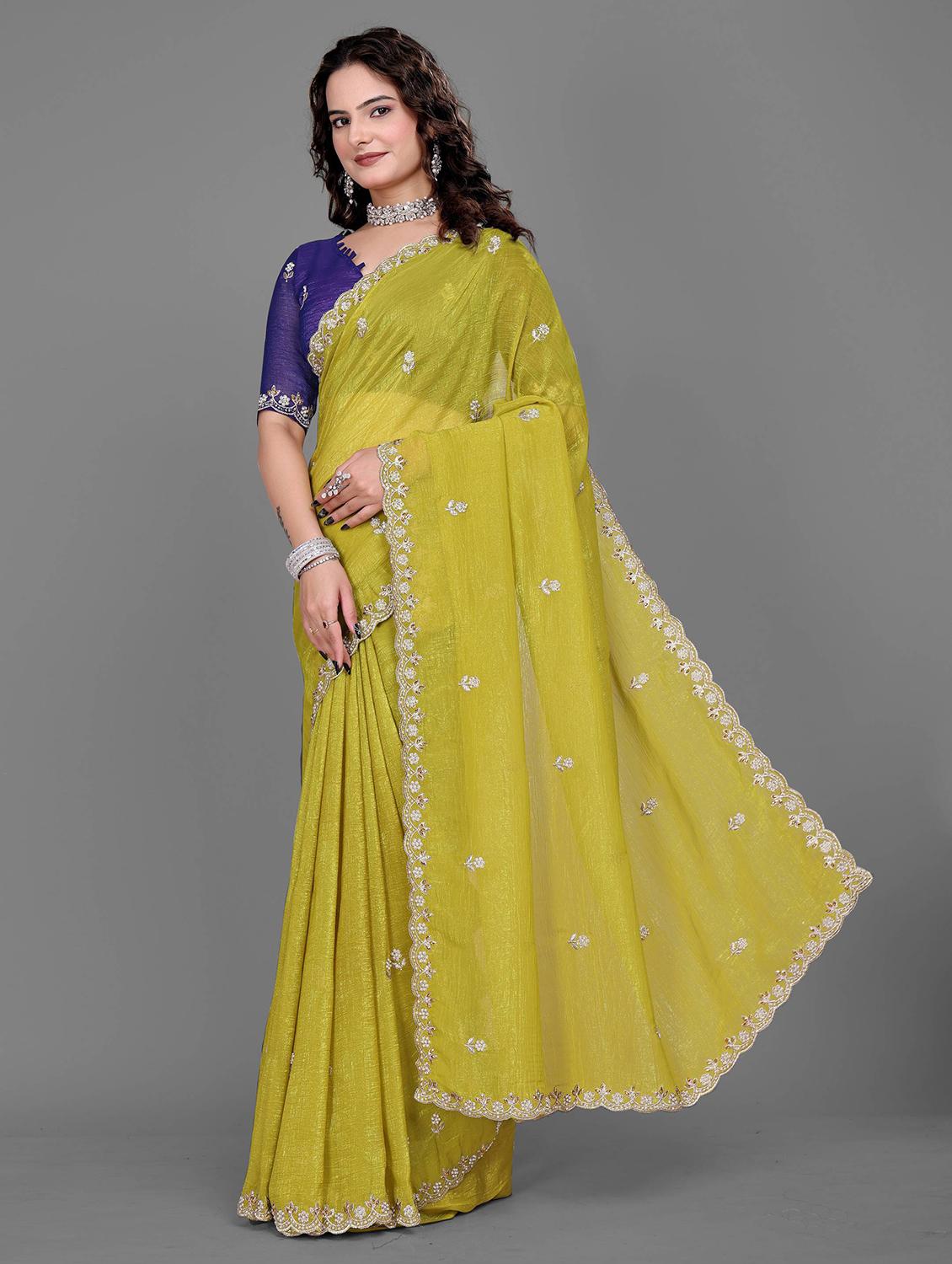women solid with work embroidered saree with blouse - 22041284 - Standard Image - 2