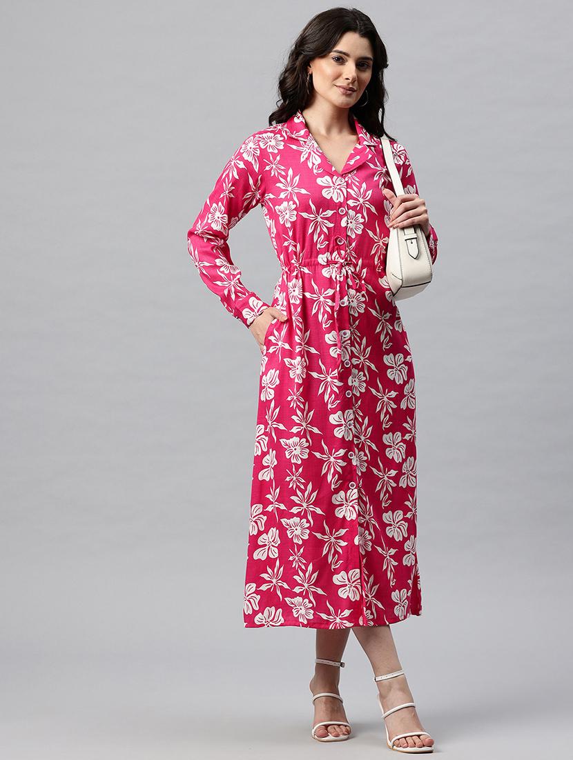 women floral print lapel neck long sleeve shirt dress - 22041294 - Zoom Image - 0