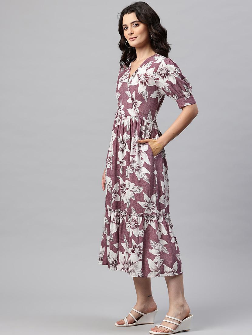 women floral print puff sleeve tiered dress - 22041295 - Standard Image - 2