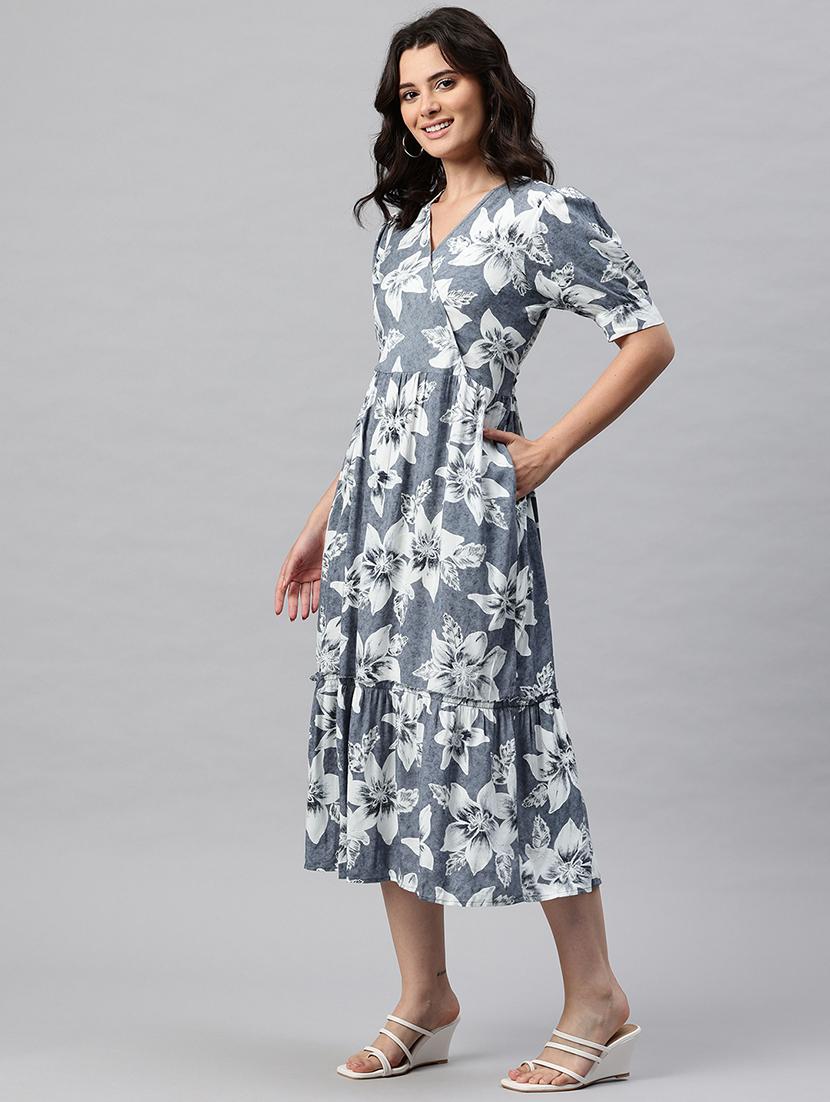 women floral print puff sleeve tiered dress - 22041296 - Standard Image - 2