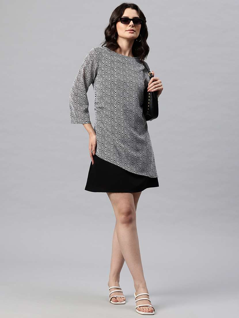 women printed long sleeve a-line dress - 22041298 -  Zoom Image - 0