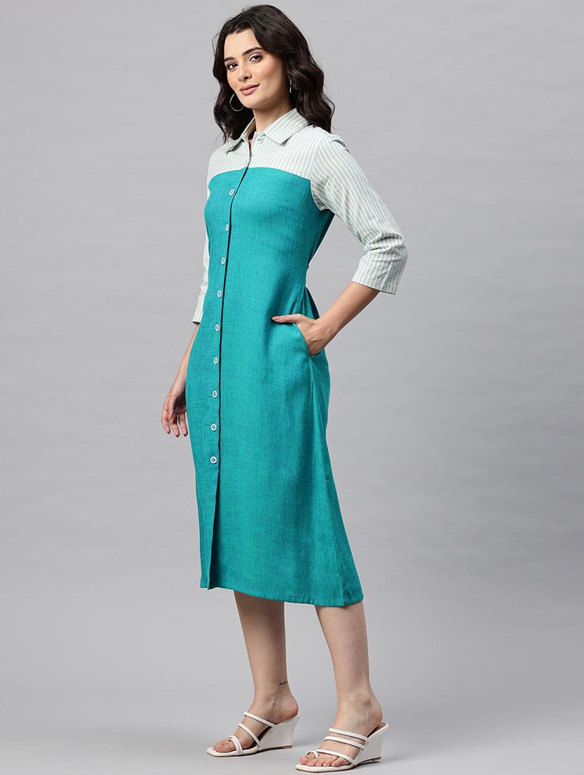 women colar blocked collared shirt dress - 22041301 - Standard Image - 2
