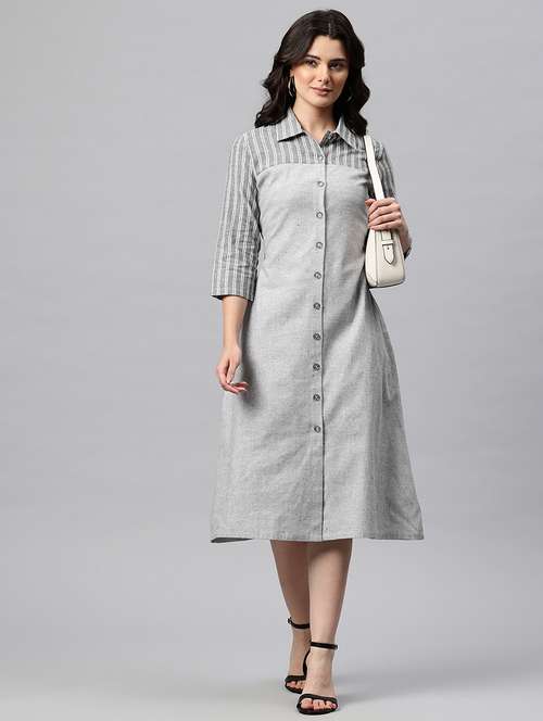 Women Striped Collared Shirt Dress