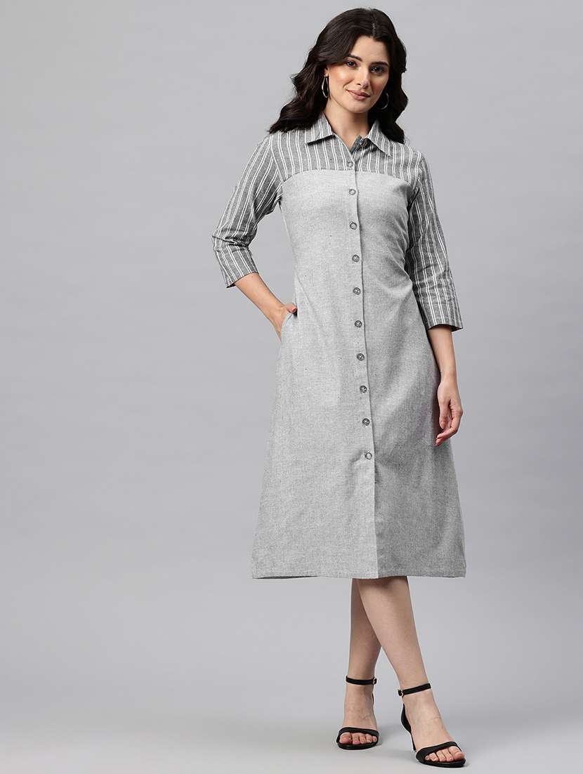 Women Striped Collared Shirt Dress