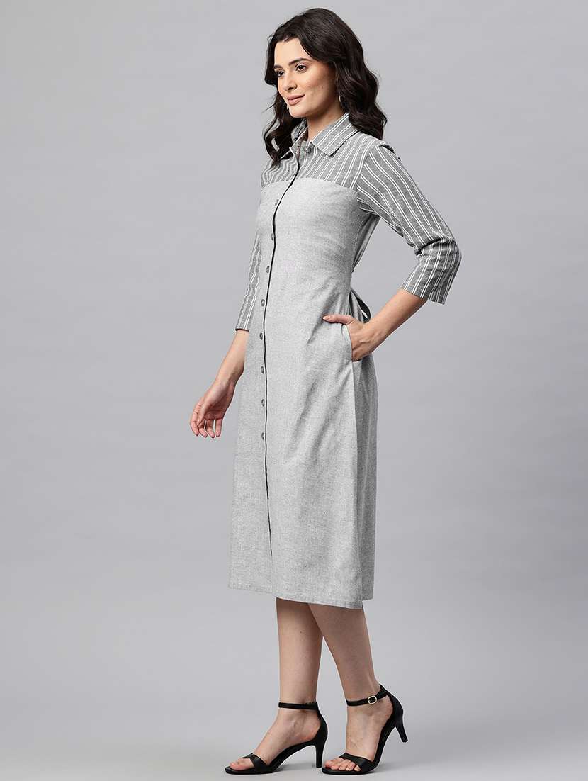 Women Striped Collared Shirt Dress