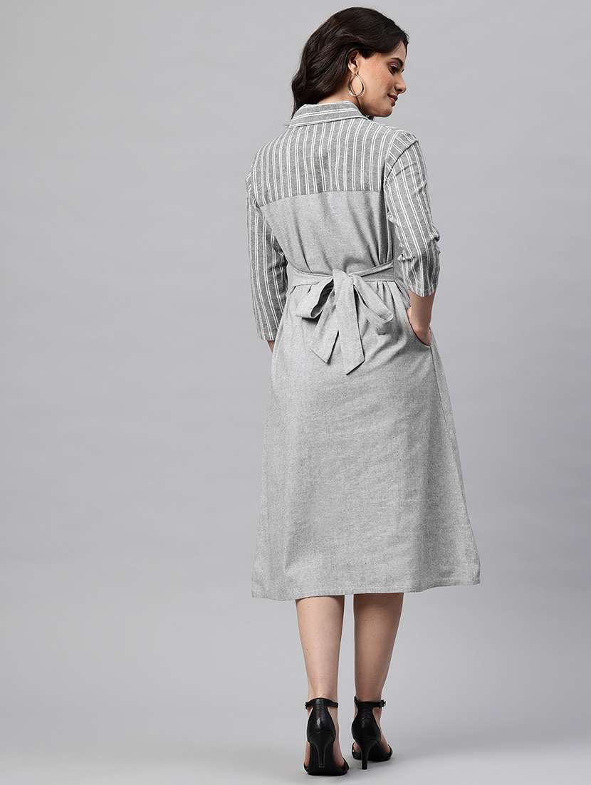 Women Striped Collared Shirt Dress