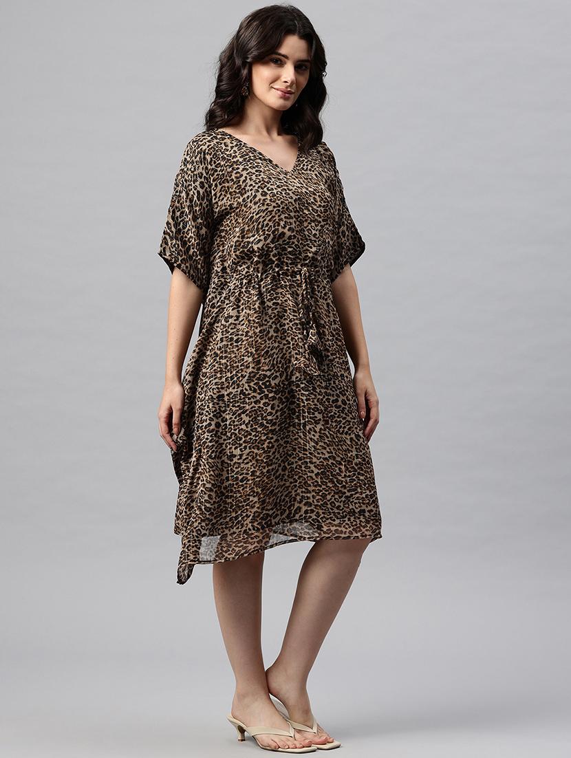 women animal print kimono sleeve kaftan dress - 22041303 - Standard Image - 2