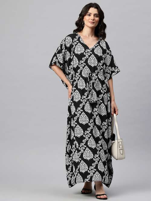 women printed kimono sleeve kaftan dress - 22041309 -  Standard Image - 0