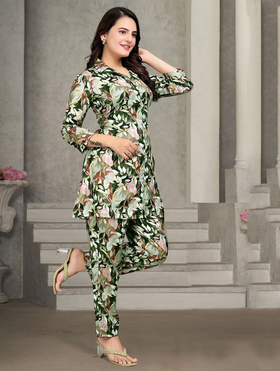women printed three quarter sleeve ethnic co-ord set - 22041313 - Standard Image - 2