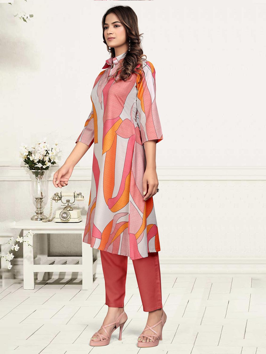 women printed three quarter sleeve ethnic co-ord set - 22041314 - Standard Image - 2