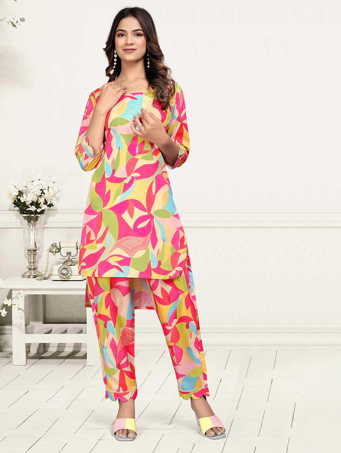 women printed three quarter sleeve ethnic co-ord set - 22041316 - Standard Image - 2