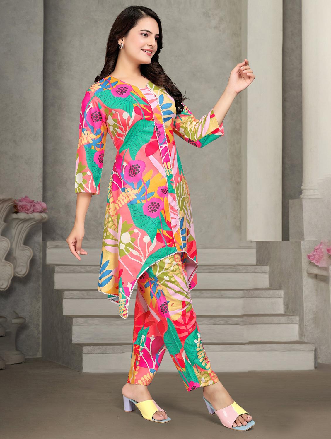women printed three quarter sleeve ethnic co-ord set - 22041317 - Standard Image - 2