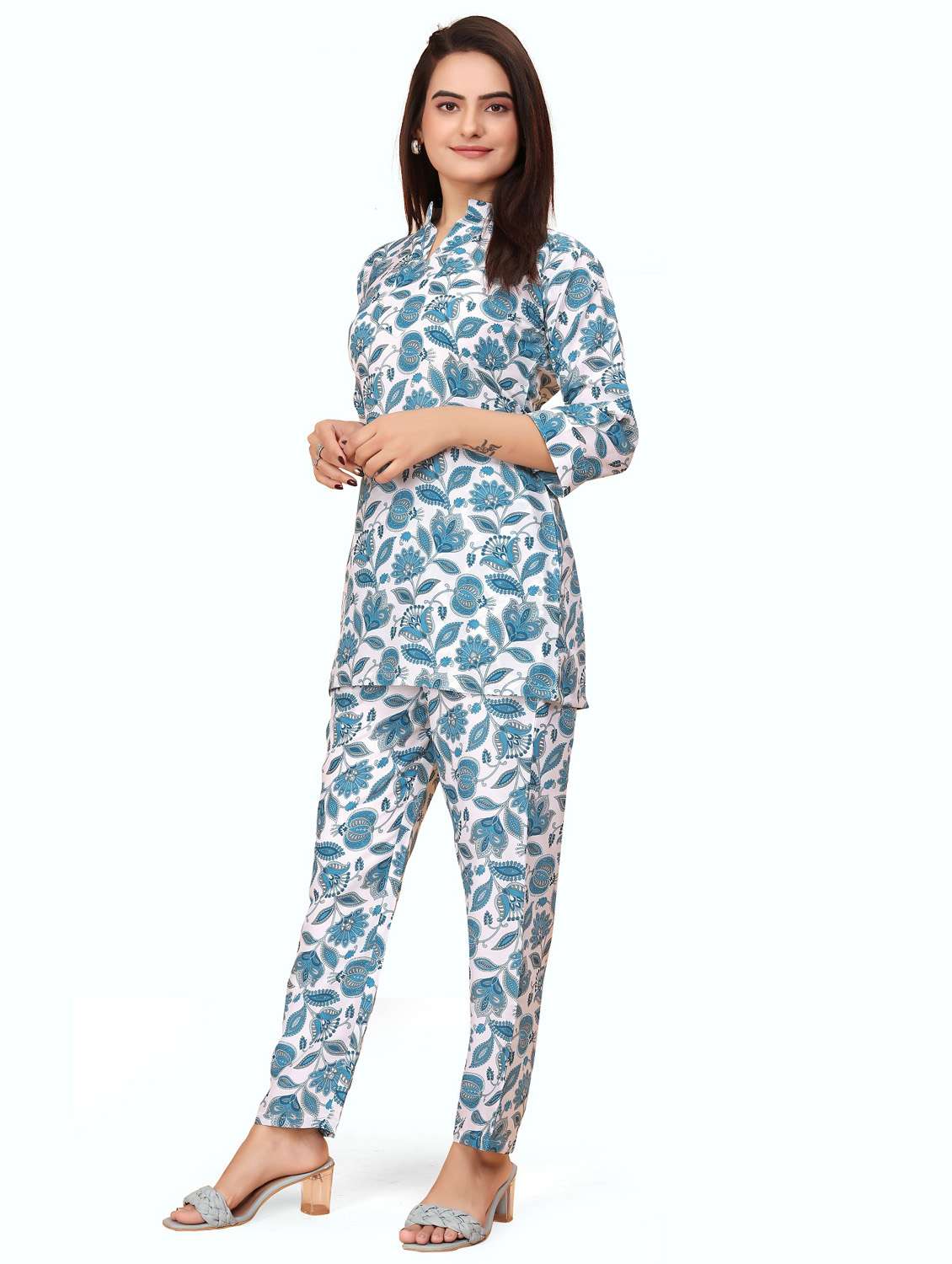 women printed three quarter sleeve ethnic co-ord set - 22041320 - Standard Image - 2