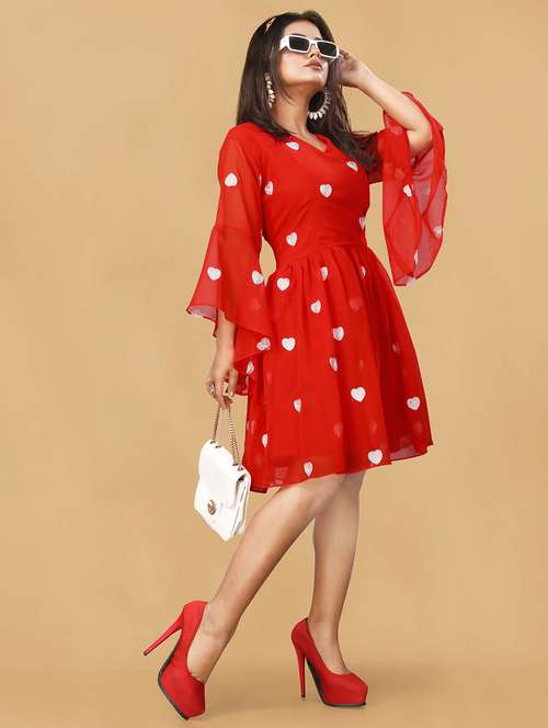 women embroidered flared sleeve fit & flare dress - 22041322 -  Standard Image - 0