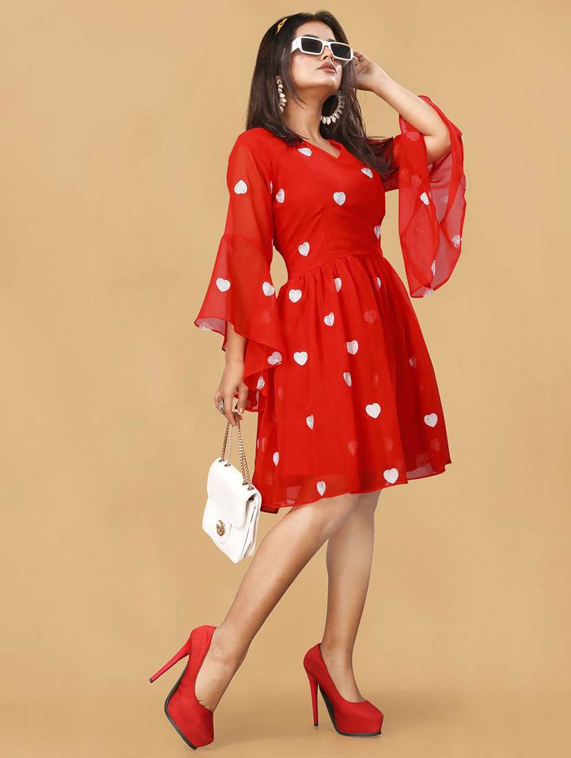 women embroidered flared sleeve fit & flare dress