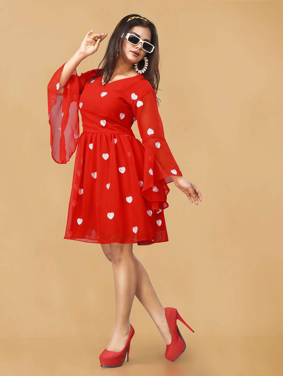 women embroidered flared sleeve fit & flare dress - 22041322 - Standard Image - 2