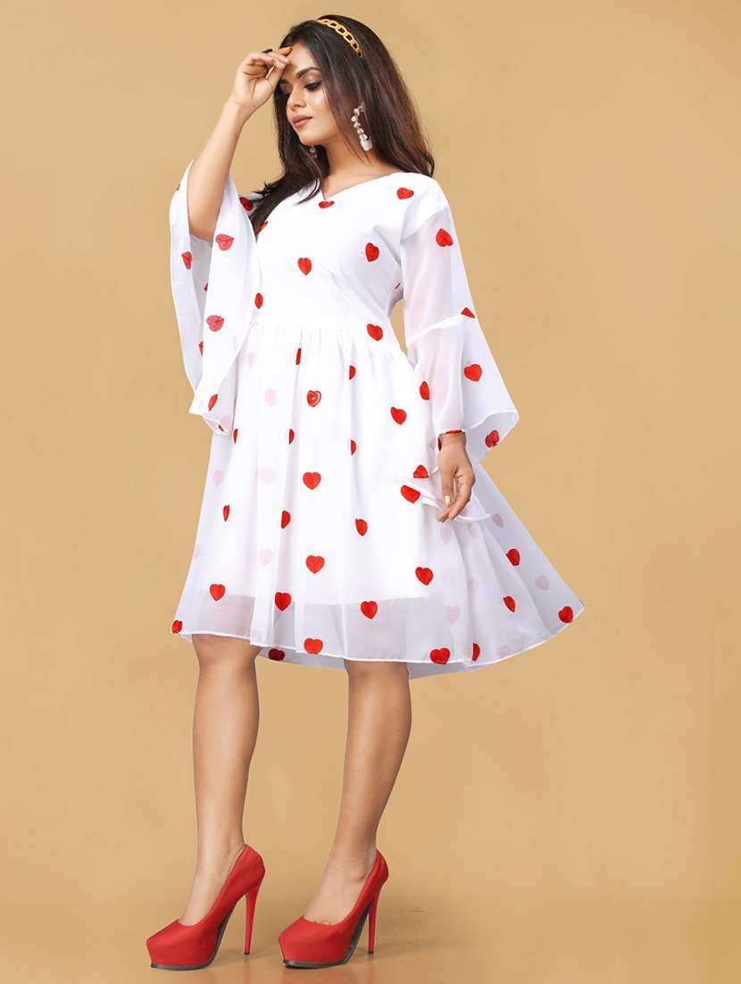 women printed flared sleeve fit & flare dress - 22041323 - Standard Image - 2