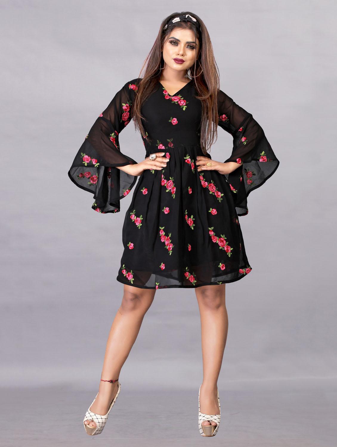women embroidered flared sleeve fit & flare dress - 22041324 - Zoom Image - 0
