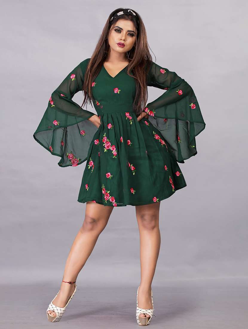 women embroidered flared sleeve fit & flare dress - 22041325 -  Zoom Image - 0