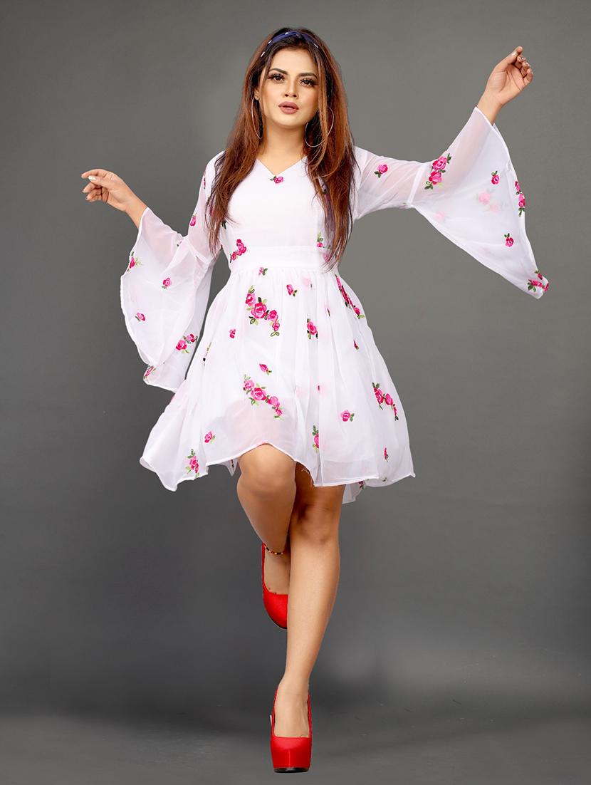 women embroidered flared sleeve fit & flare dress - 22041326 - Standard Image - 2