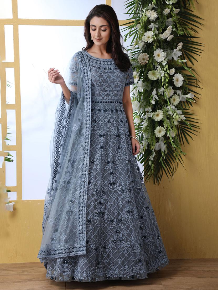women embroidered fit & flare gown with dupatta - 22041327 - Standard Image - 2