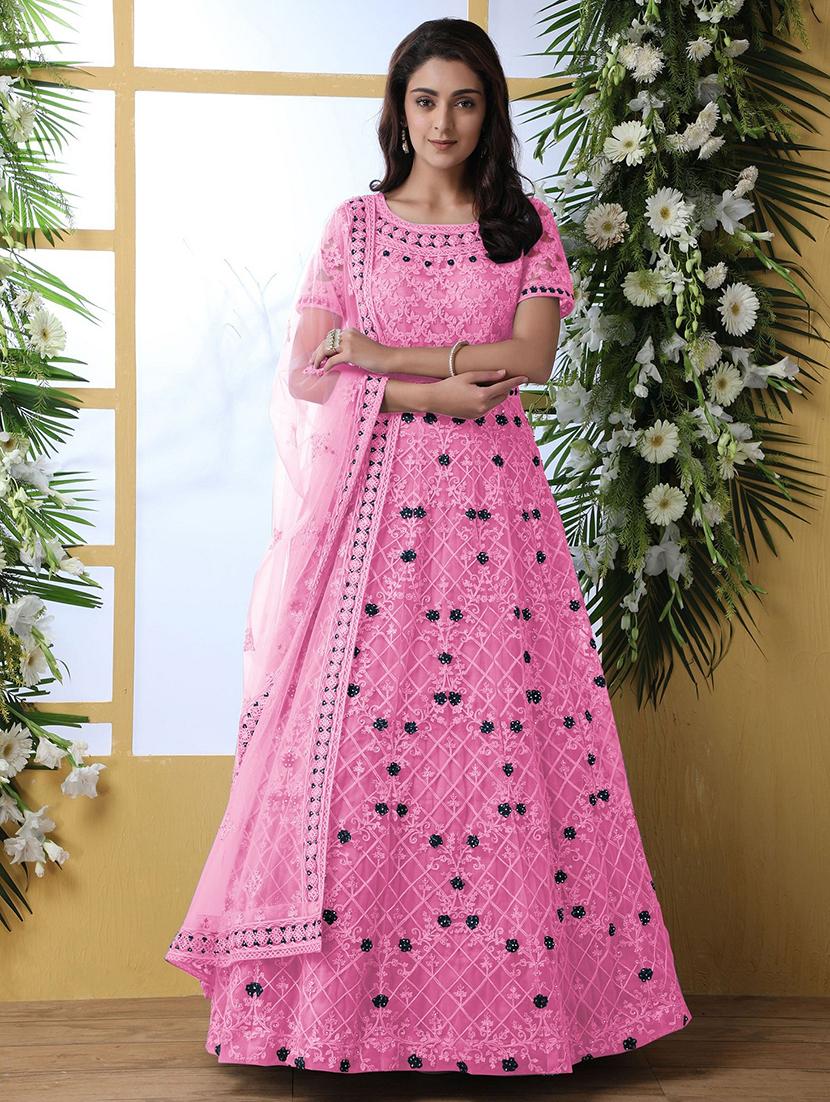 women embroidered fit & flare gown with dupatta - 22041328 - Standard Image - 2