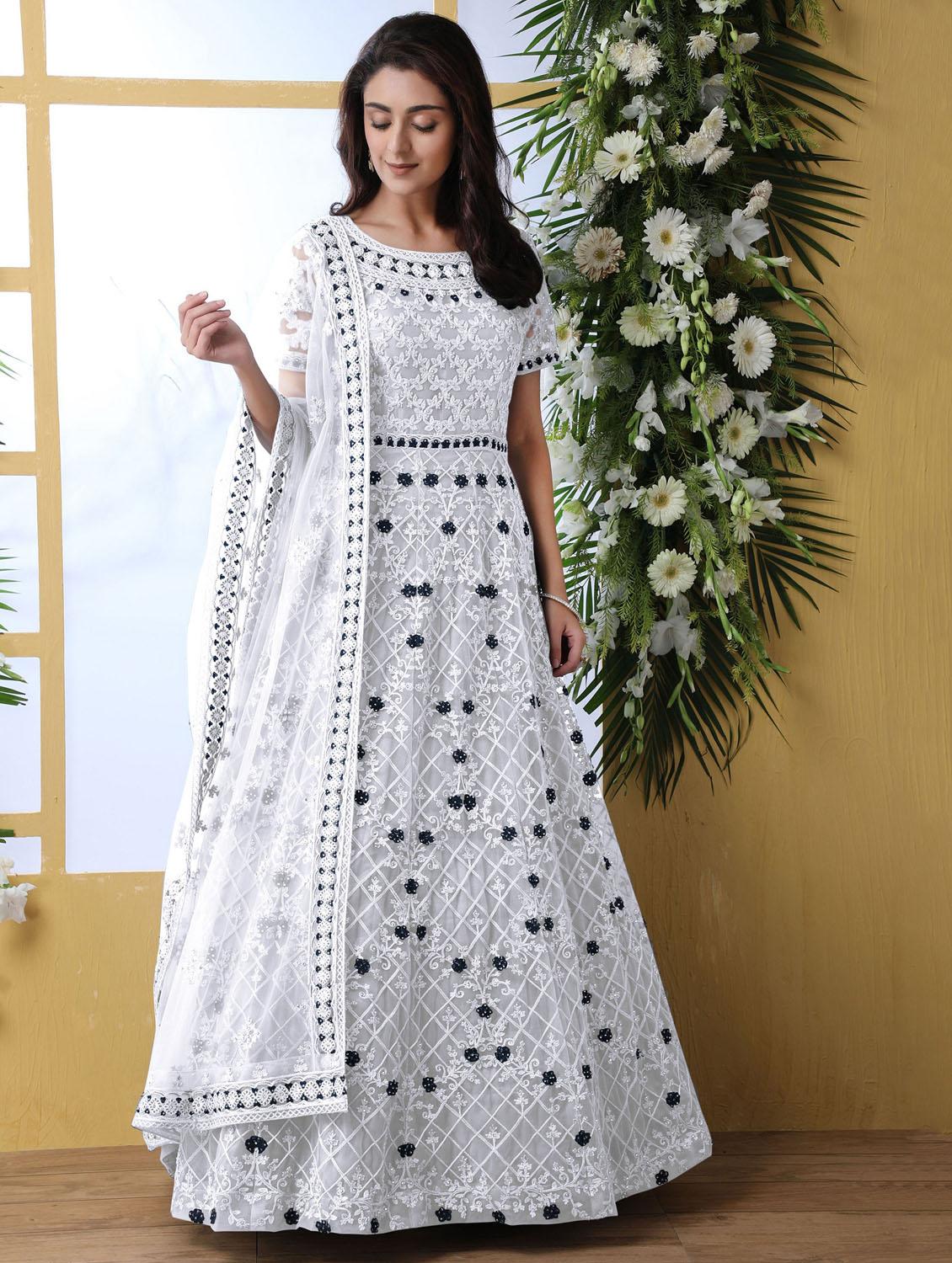 women embroidered fit & flare gown with dupatta - 22041329 - Standard Image - 2