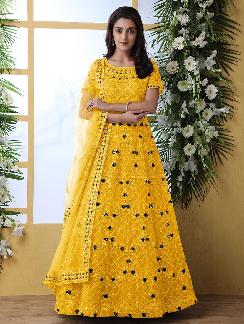 women embroidered fit & flare gown with dupatta - 22041330 - Standard Image - 2