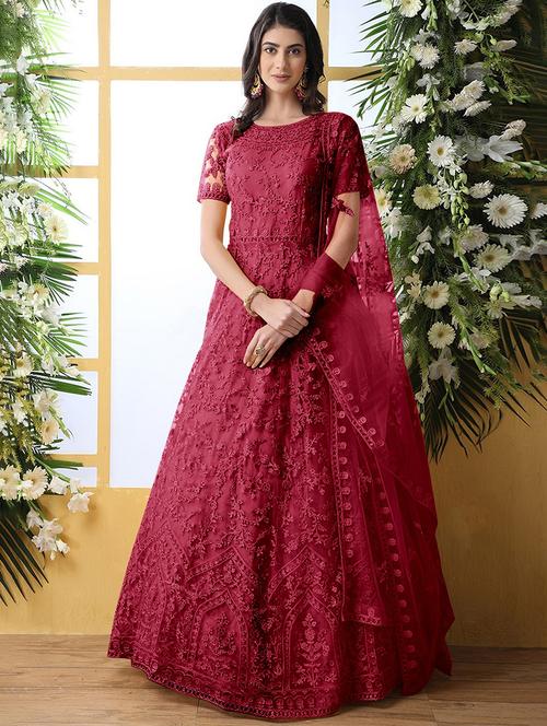 women embroidered fit & flare gown with dupatta - 22041336 -  Standard Image - 0