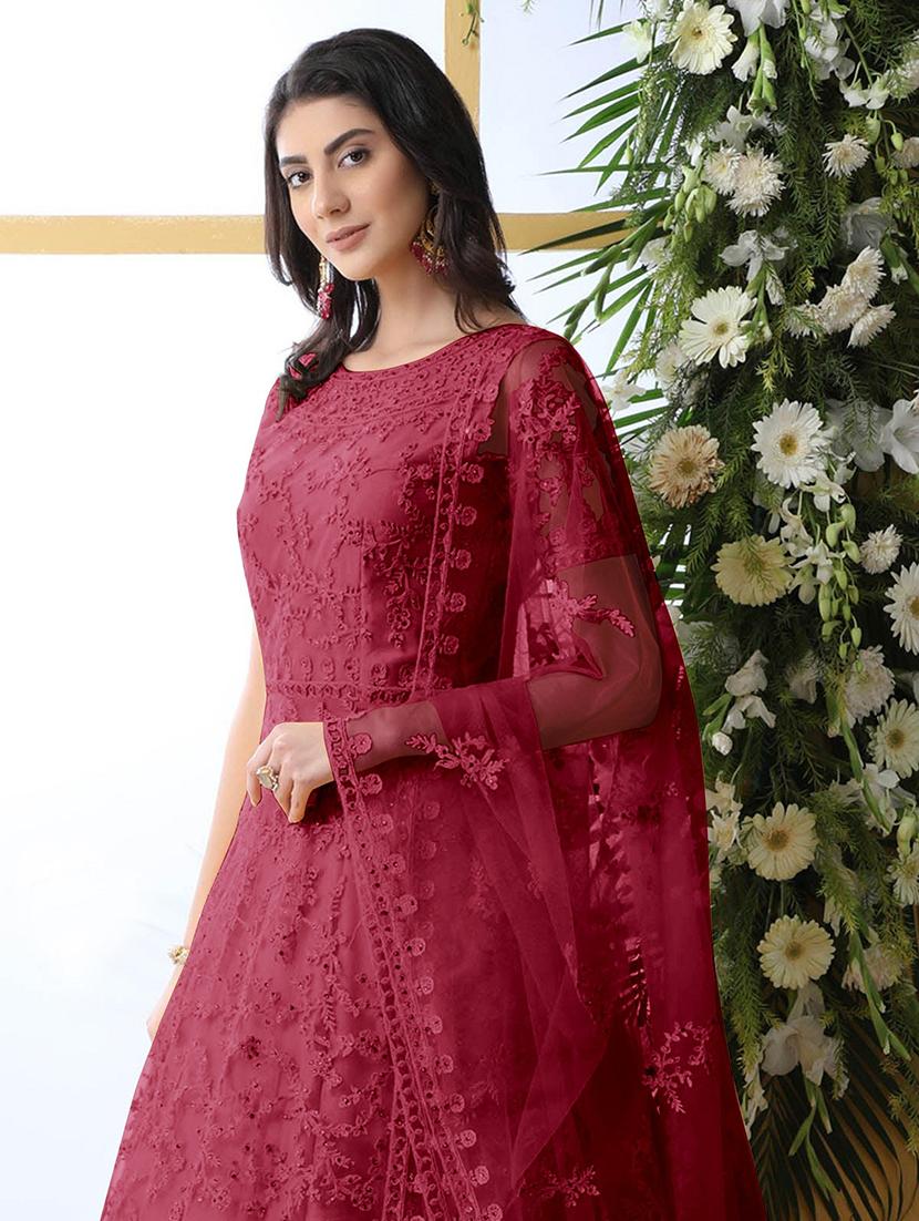 women embroidered fit & flare gown with dupatta - 22041336 - Standard Image - 2