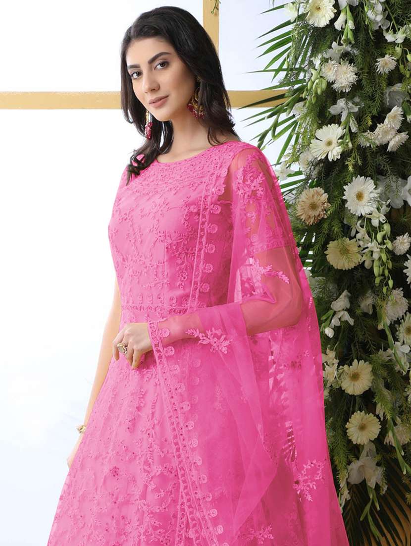 women embroidered fit & flare gown with dupatta - 22041337 - Standard Image - 2