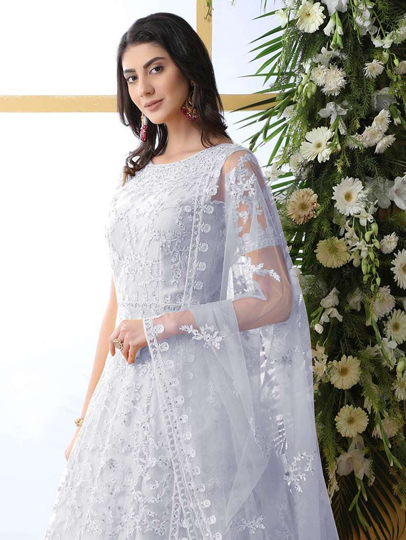 women embroidered fit & flare gown with dupatta - 22041338 - Standard Image - 2