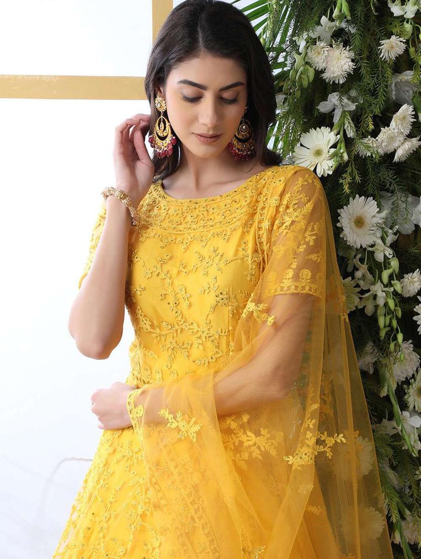 women embroidered fit & flare gown with dupatta - 22041339 - Standard Image - 2