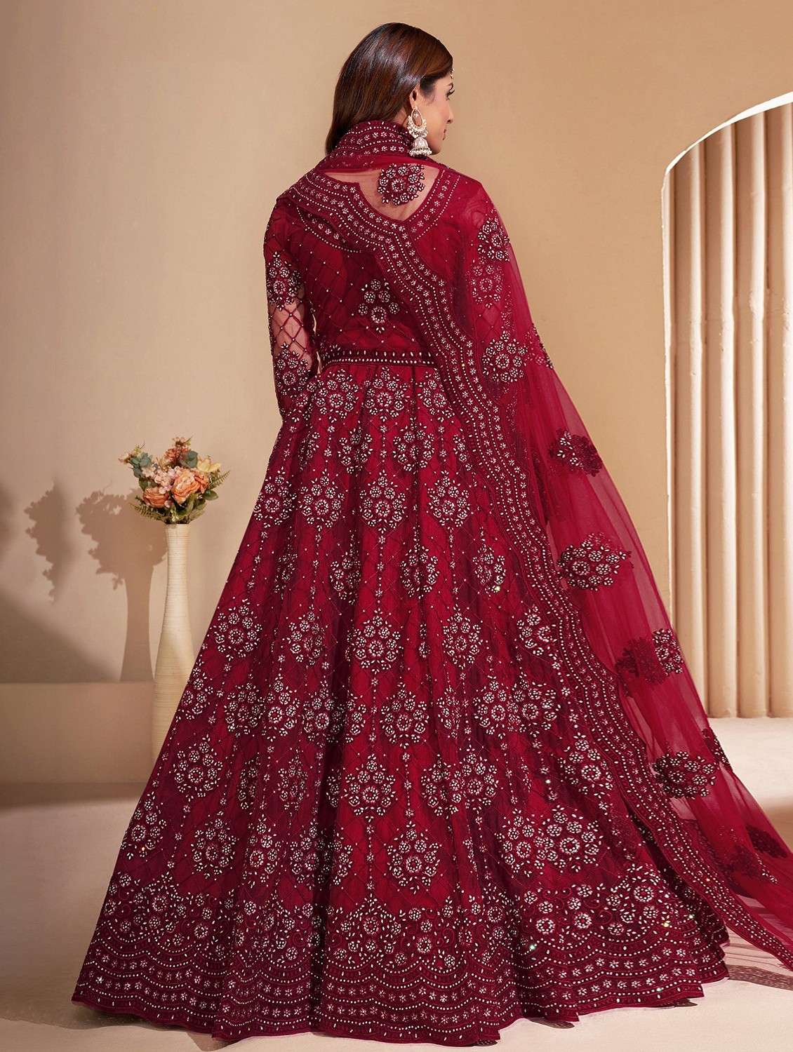 women embroidered fit & flare gown with dupatta - 22041340 - Standard Image - 2