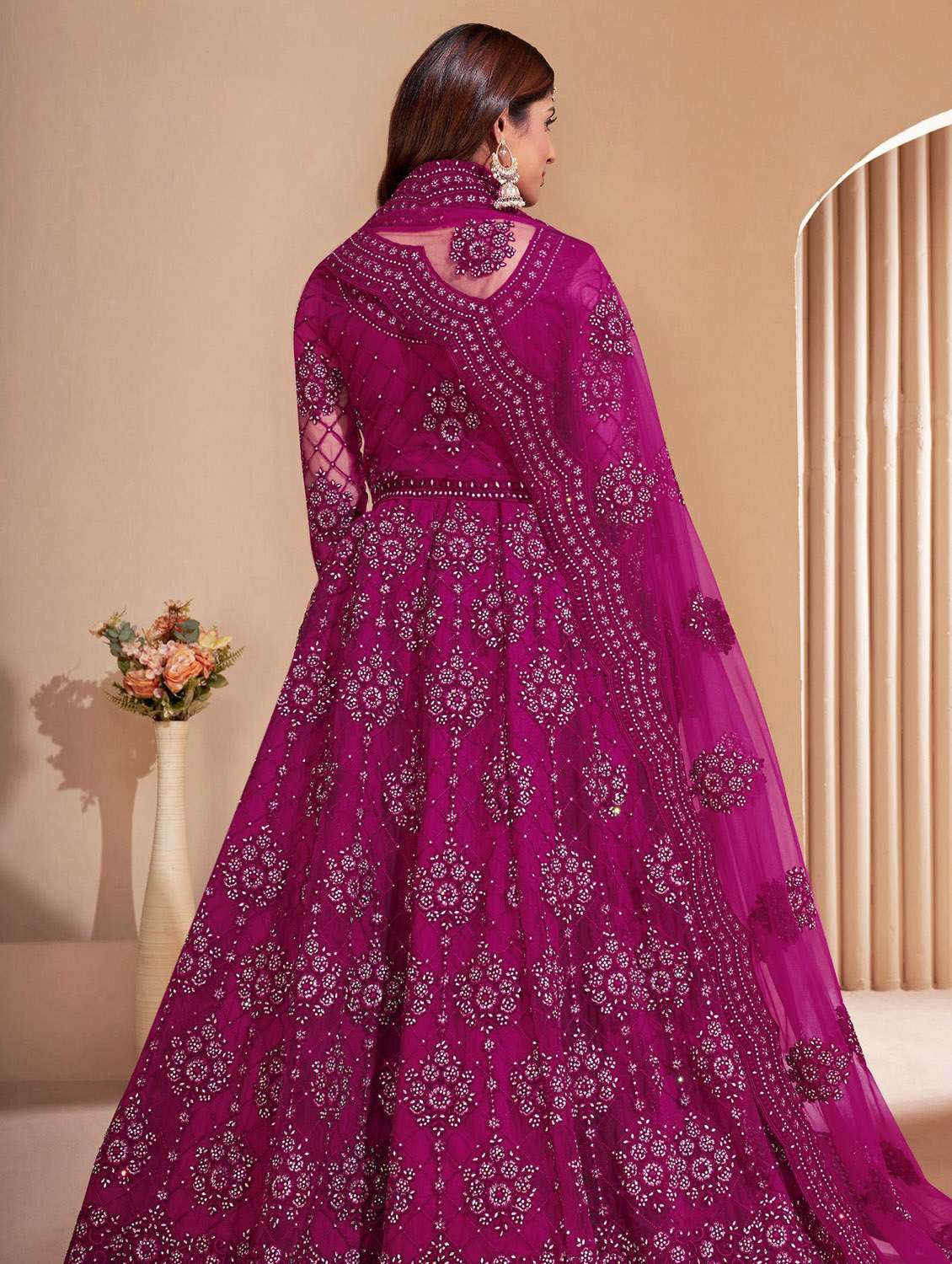 women embroidered fit & flare gown with dupatta - 22041341 - Standard Image - 2