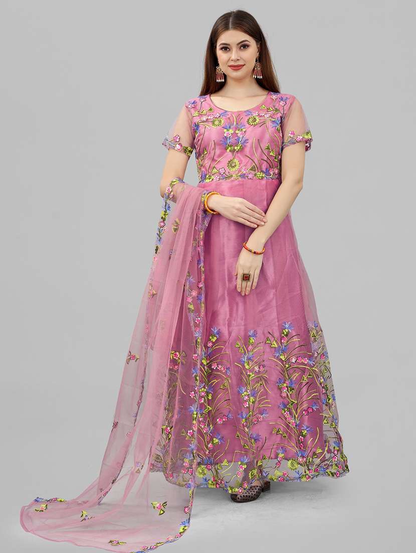 women embroidered fit & flare gown with dupatta - 22041343 - Standard Image - 2