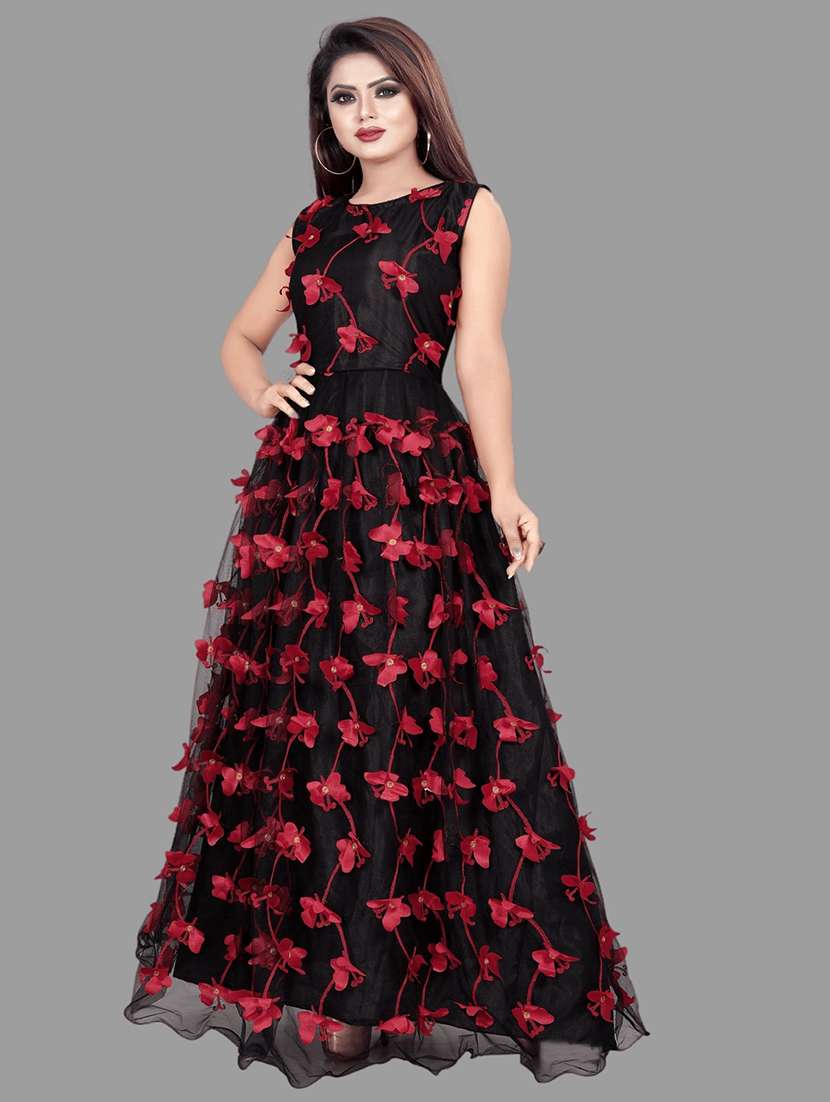 women self designed sleeveless fit & flare dress - 22041352 - Standard Image - 2